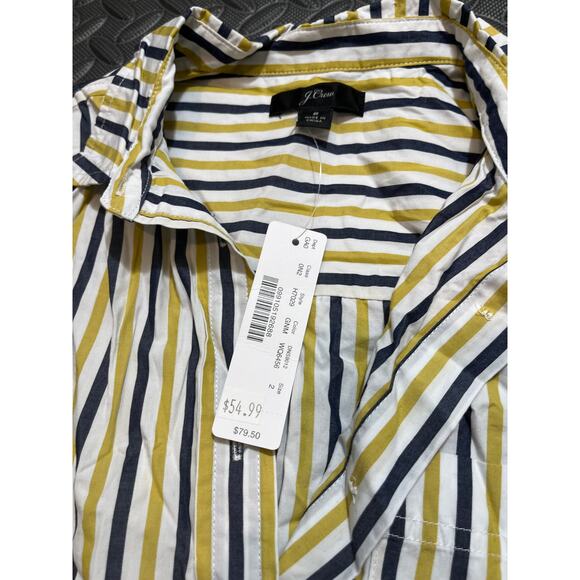 NWT J Crew Striped Classic Fit Boy Shirt Button Top Blue Yellow White Women’s 2 - Picture 3 of 7